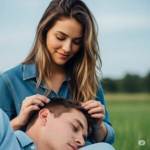 タロット女帝が象徴する、優しく男性を膝枕し髪を撫でる若い女性